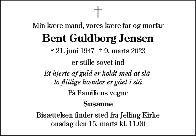 Dødsannonce for Bent Guldborg Jensen