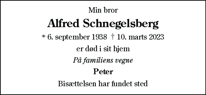 Dødsannonce for Alfred Schnegelsberg