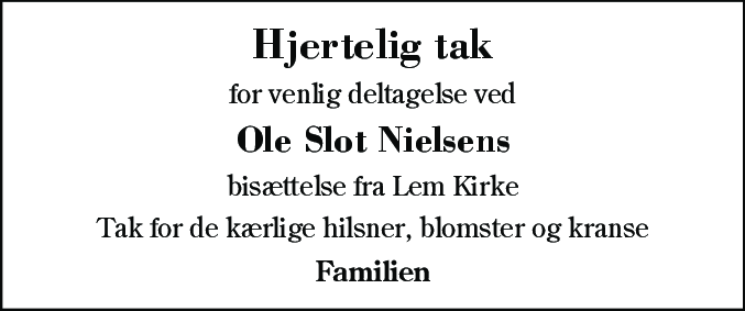 Dødsannonce for Ole Slot Nielsen