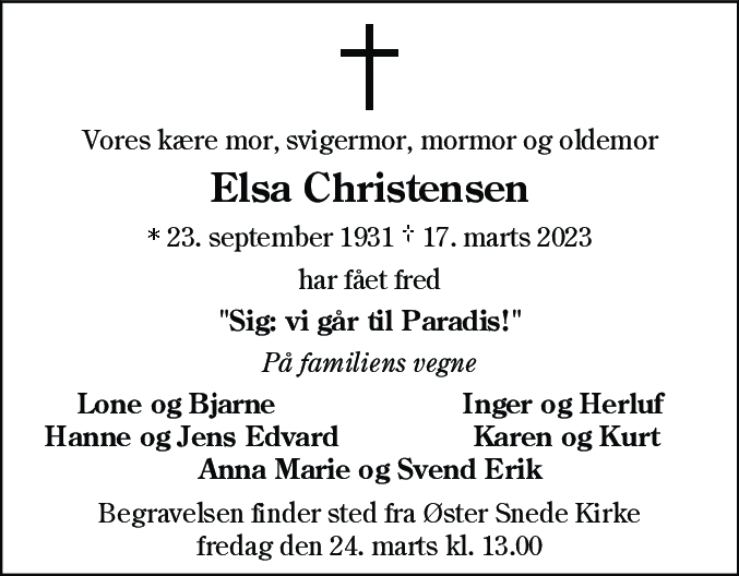 Dødsannonce for Elsa Christensen