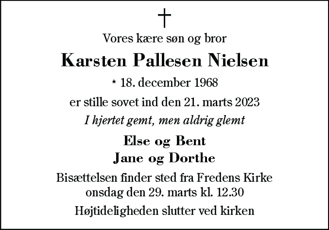 Dødsannonce for Karsten Pallesen Nielsen