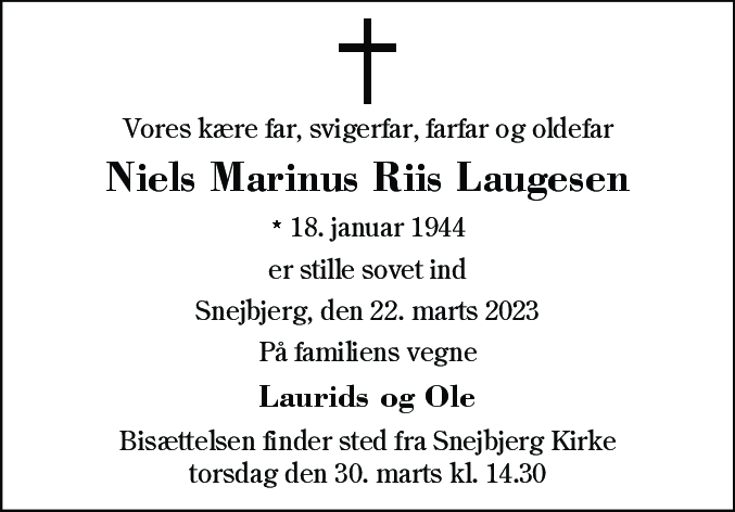 Dødsannonce for Niels Marinus Riis Laugesen