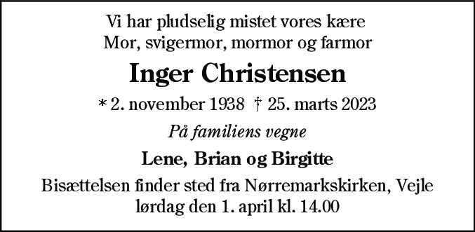 Dødsannonce for Inger Christensen