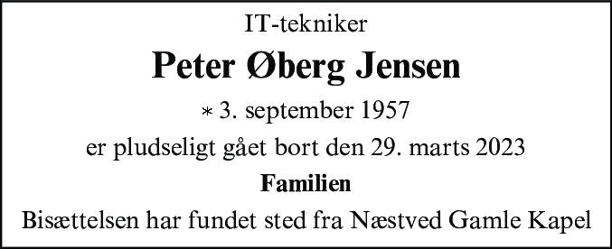 Dødsannonce for Ole Peter Øberg Jensen