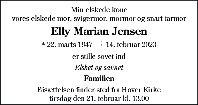 Dødsannonce for Elly Marian Jensen
