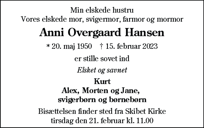 Dødsannonce for Anni Hansen