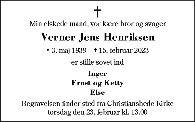 Dødsannonce for Verner Jens Henriksen