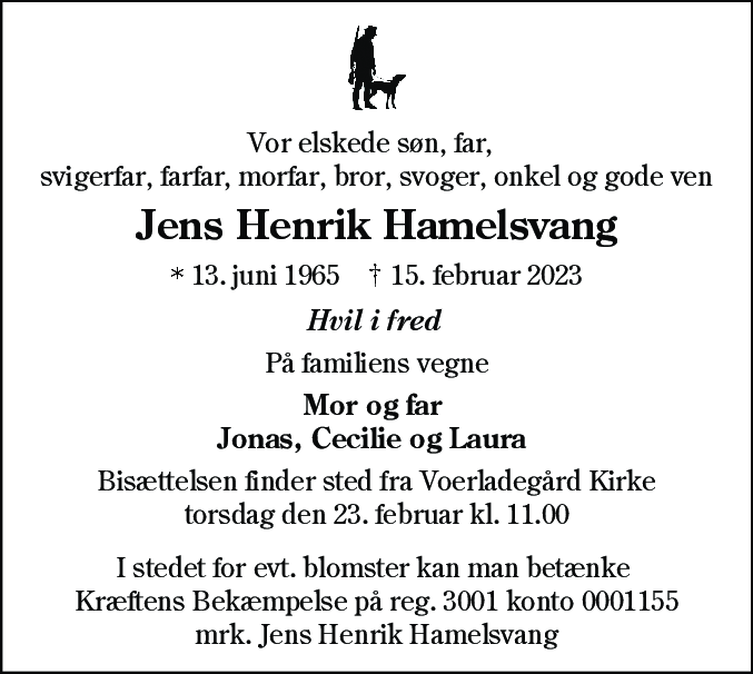 Dødsannonce for Jens Henrik Hamelsvang