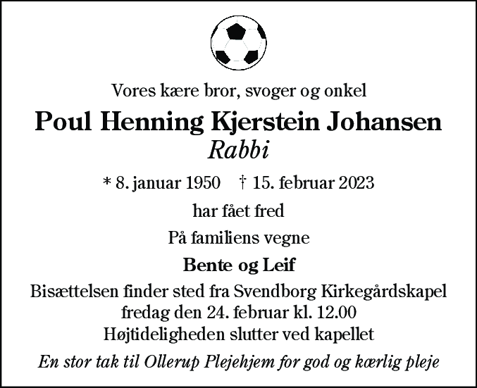 Dødsannonce for Poul Henning Kjerstein Johansen
