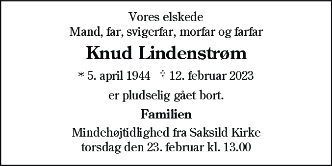 Dødsannonce for Knud Georg Lindenstrøm
