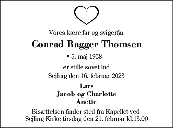 Dødsannonce for Conrad Bagger Thomsen