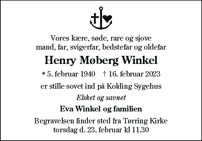 Dødsannonce for Henry Møberg Vinkel