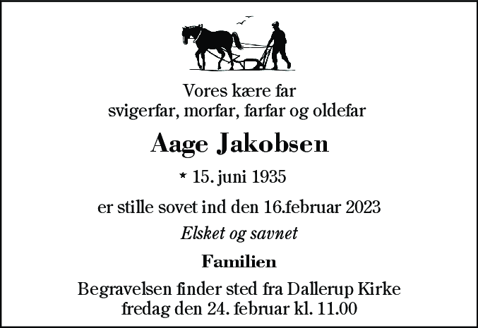 Dødsannonce for Aage Jakobsen