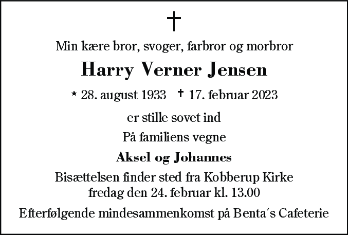 Dødsannonce for Harry Verner Jensen