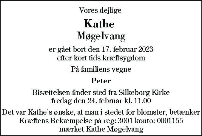 Dødsannonce for Kathe Møgelvang