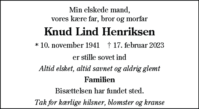 Dødsannonce for Knud Lind Henriksen