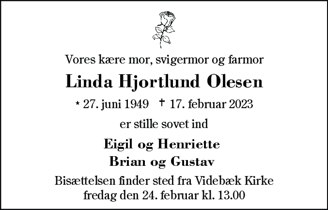 Dødsannonce for Linda Hjortlund Olesen