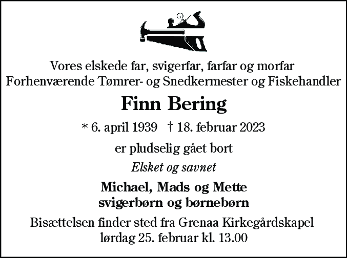 Dødsannonce for Finn Bering