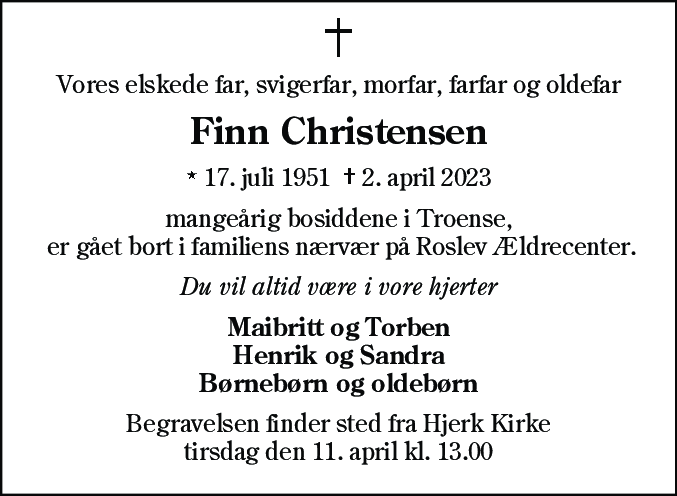 Dødsannonce for Finn Christensen
