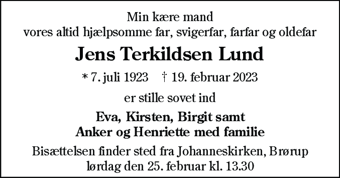 Dødsannonce for Jens Terkildsen Lund