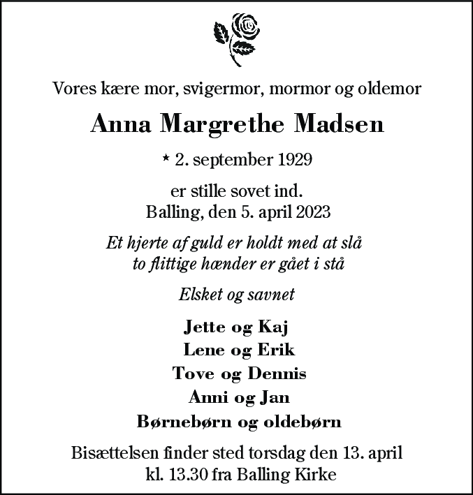 Dødsannonce for Anna Margrethe Madsen