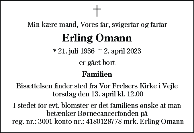 Dødsannonce for Erling Omann