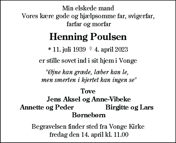 Dødsannonce for Henning Poulsen