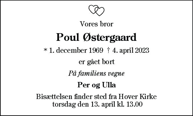 Dødsannonce for Poul Østergaard