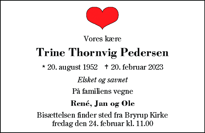 Dødsannonce for Anne-Kathrine Thornvig Pedersen