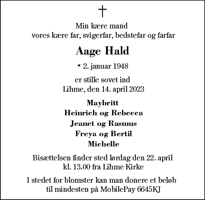 Dødsannonce for Aage Hald