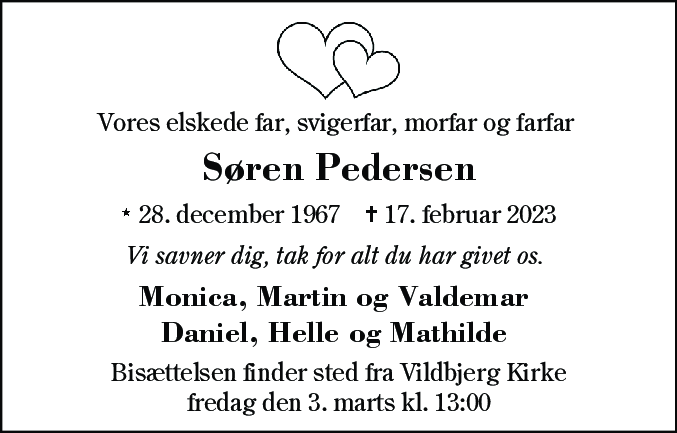 Dødsannonce for Søren Pedersen