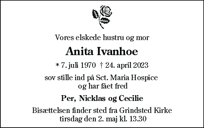 Dødsannonce for Anita Ivanhoe