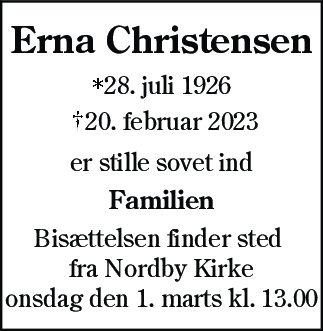 Dødsannonce for Erna Christensen
