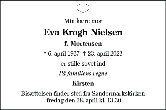 Dødsannonce for Eva Krogh Nielsen
