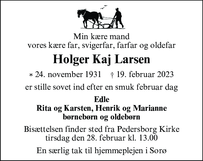 Dødsannonce for Holger Kaj Larsen