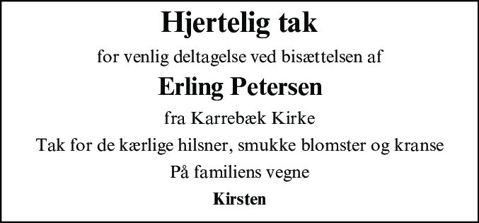 Dødsannonce for Hans Erling Børge Petersen