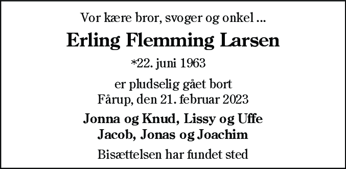 Dødsannonce for Erling Flemming Larsen