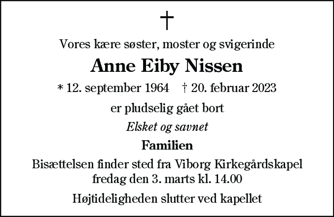 Dødsannonce for Anne Eiby Nissen