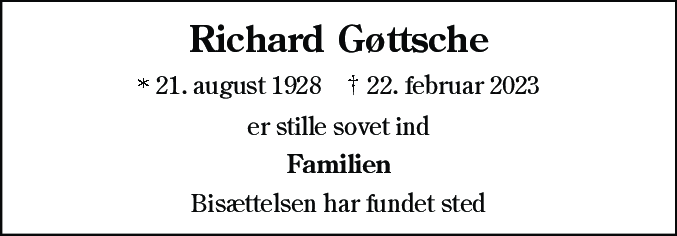 Dødsannonce for Richard Gøttsche
