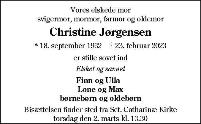 Dødsannonce for Christine Jørgensen