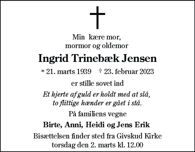 Dødsannonce for Ingrid Trinebæk Jensen