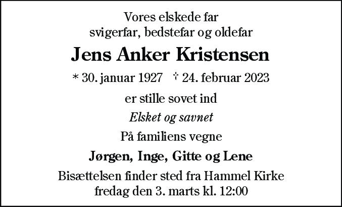 Dødsannonce for Jens Anker Nielsen Kristensen