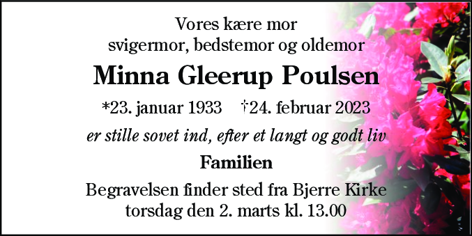 Dødsannonce for Minna Gleerup Poulsen