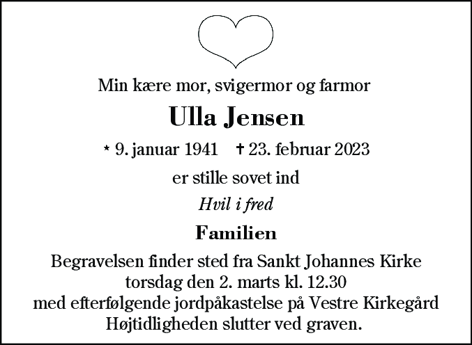Dødsannonce for Ulla Kirstine Iversen Jensen