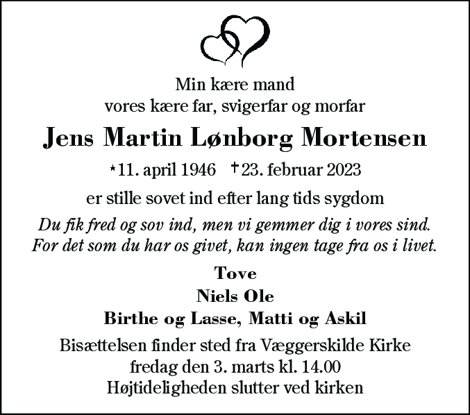 Dødsannonce for Jens Martin Lønborg Mortensen
