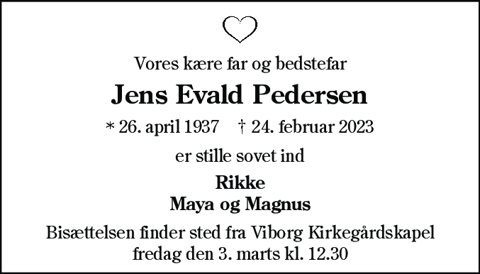 Dødsannonce for Jens Evald Pedersen