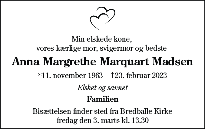 Dødsannonce for Anna Margrethe Madsen