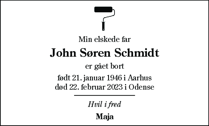 Dødsannonce for John Søren Schmidt
