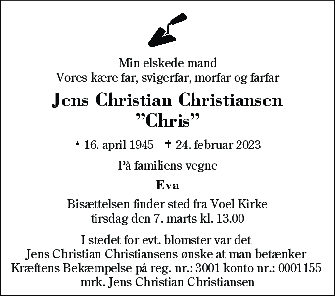 Dødsannonce for Jens Christian Christiansen