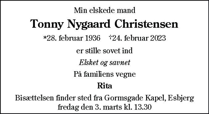 Dødsannonce for Tonny Nygaard Christensen